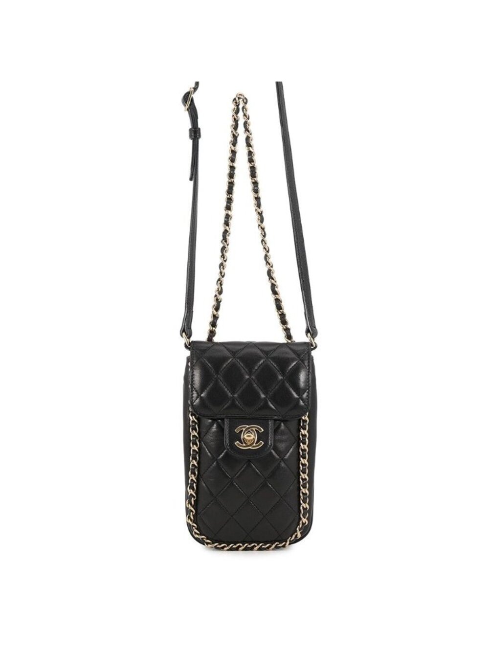 Chanel Chain Phone Case Quilted CC Logo Lambskin Bag Black